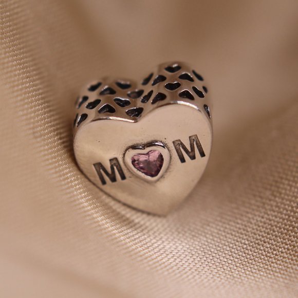 Heart MOM Bracelet Charm with Pink Stone - S925 Sterling Silver Fits Pandora - Picture 5 of 5